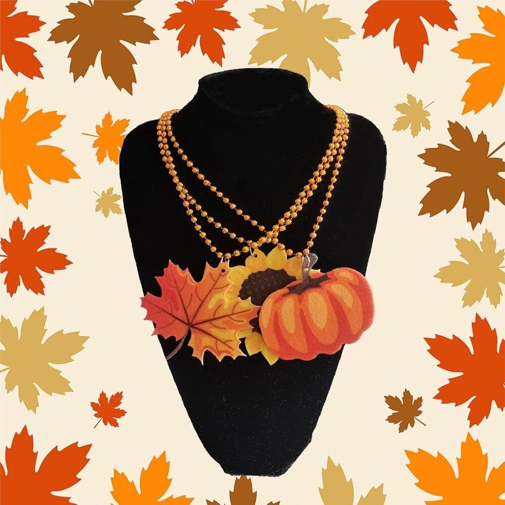 24 Pack Thanksgiving Beaded Necklaces, 31.5 Inch Metallic Orange Beaded Necklace - Picture 4 of 6